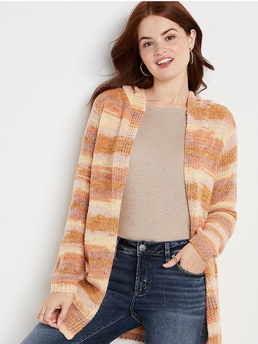 Maurice’s spacedye striped hooded cardigan size cardigan size small